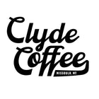 Logo reads: Clyde Coffee in black script font, below it reads Missoula, MT in small letters. Clyde Coffee is a Missoula, Montana coffee roaster and local cafe serving the hip strip since 2015.
